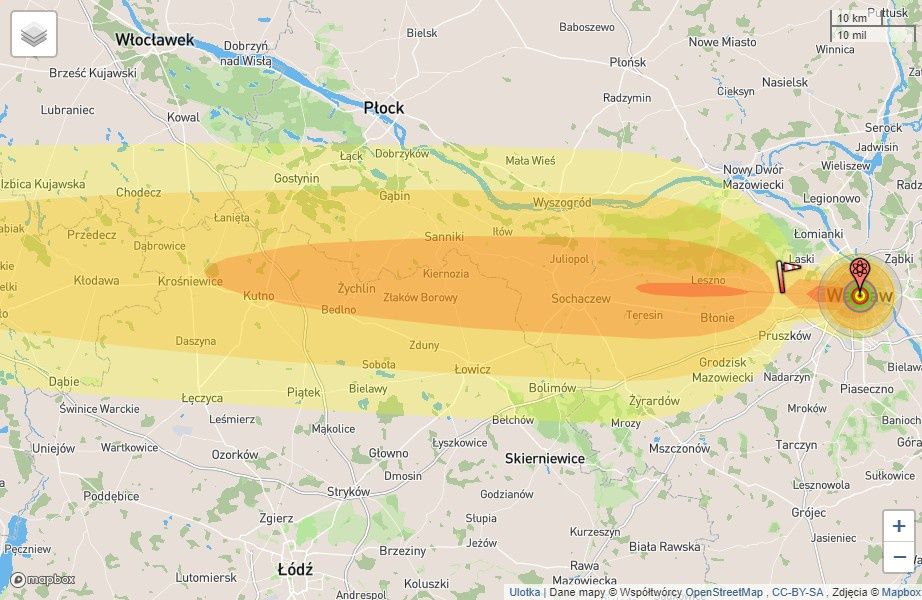 zasięg opadu radioaktywnego