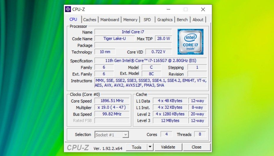 Intel Tiger Lake CPUZ