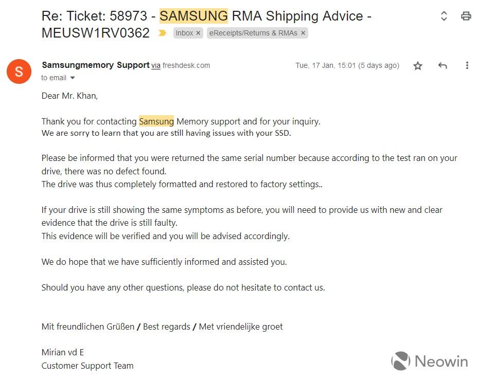 Samsung - odpowiedź w sprawie dysku Samsung 990 PRO