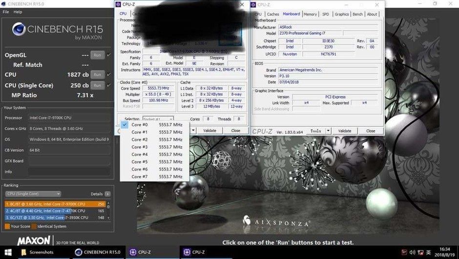 Intel Core i7-9700K - podkręcanie Cnebench R15