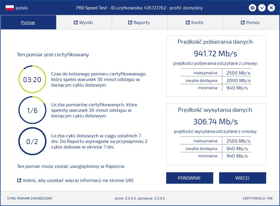 PRO Speed Test - certyfikowany pomiar prędkości Internetu