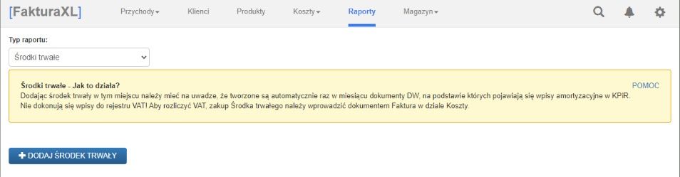 FakturaXL.pl środki trwałe pomoc