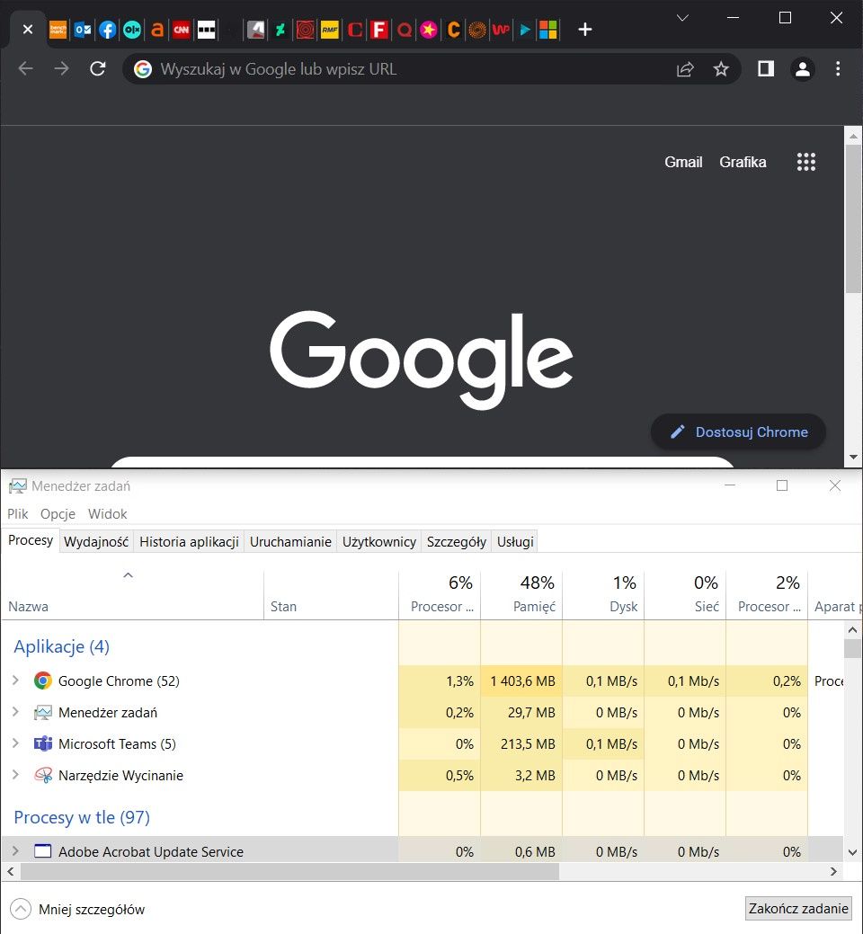 Chrome Memory Saver wyłączony