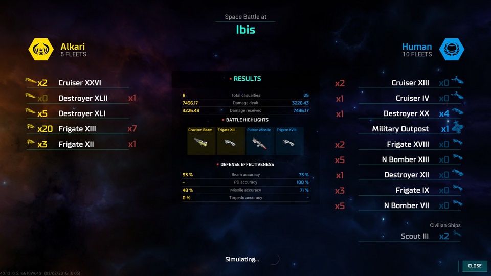Master of Orion: Conquer the Stars - automatycznie rozstrzygnięta bitwa z Alkari