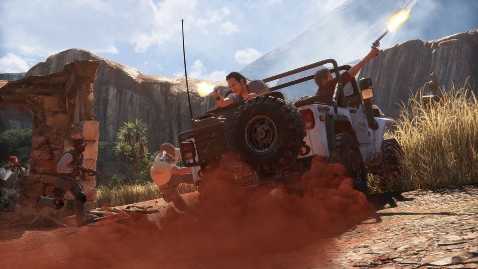 Uncharted 4 - ucieczka Jeepem przed przeciwnikami