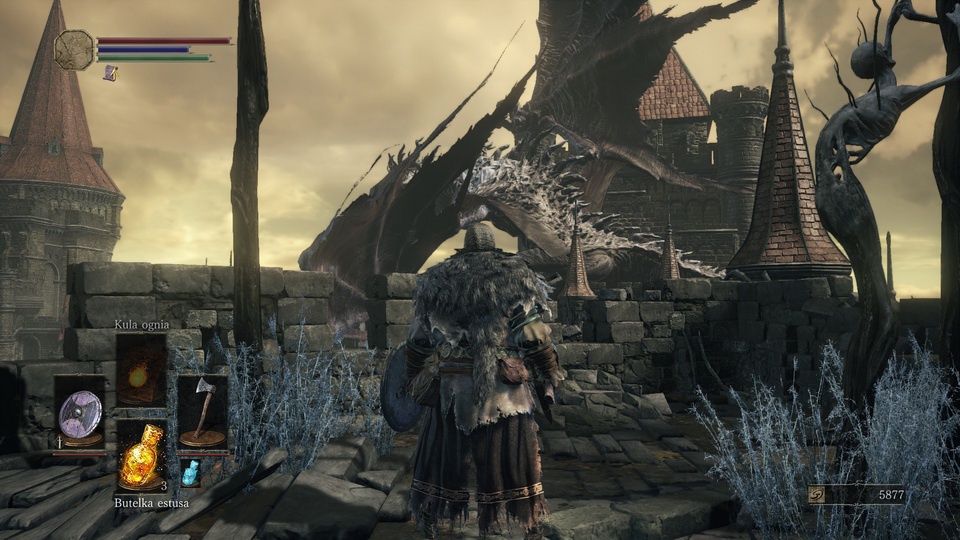 Dark Souls III - przeszkoda z ziejącego ogniem smoka