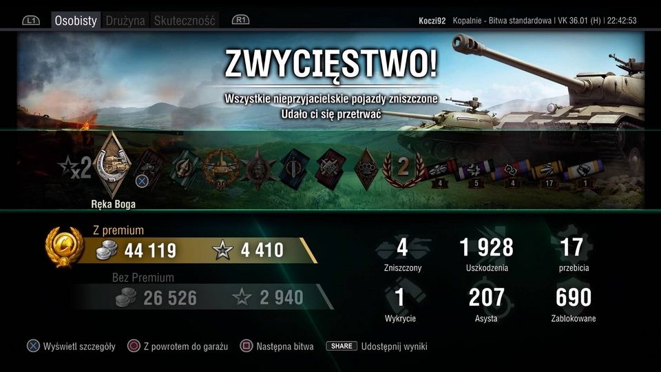 World of Tanks na Playstation 4 - długi rządek odznaczeń