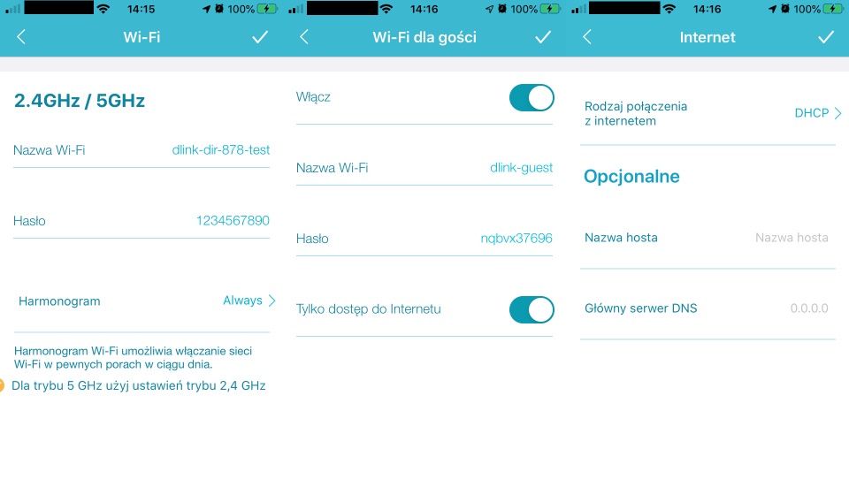 D-Link DIR-878/MT - ustawienia Wi-Fi oraz Internetu w aplikacji