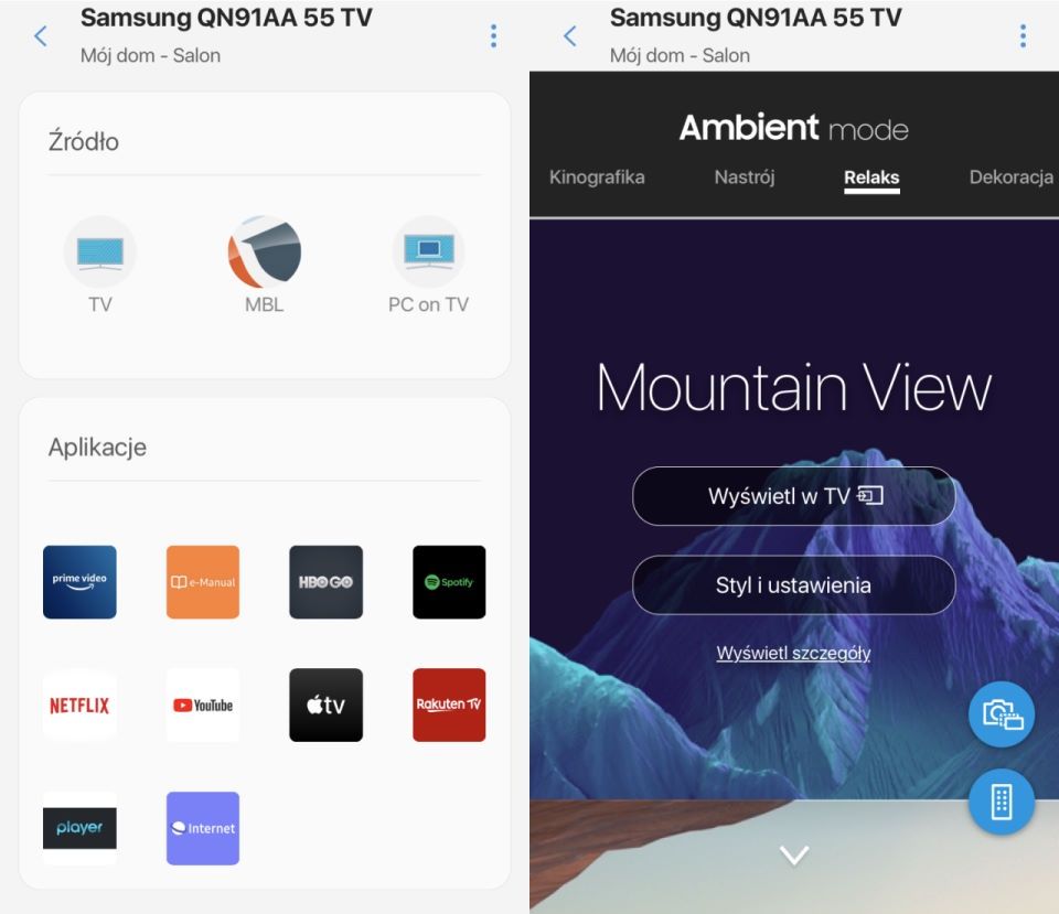 Samsung SmartThings z QN91A - tryb ambient