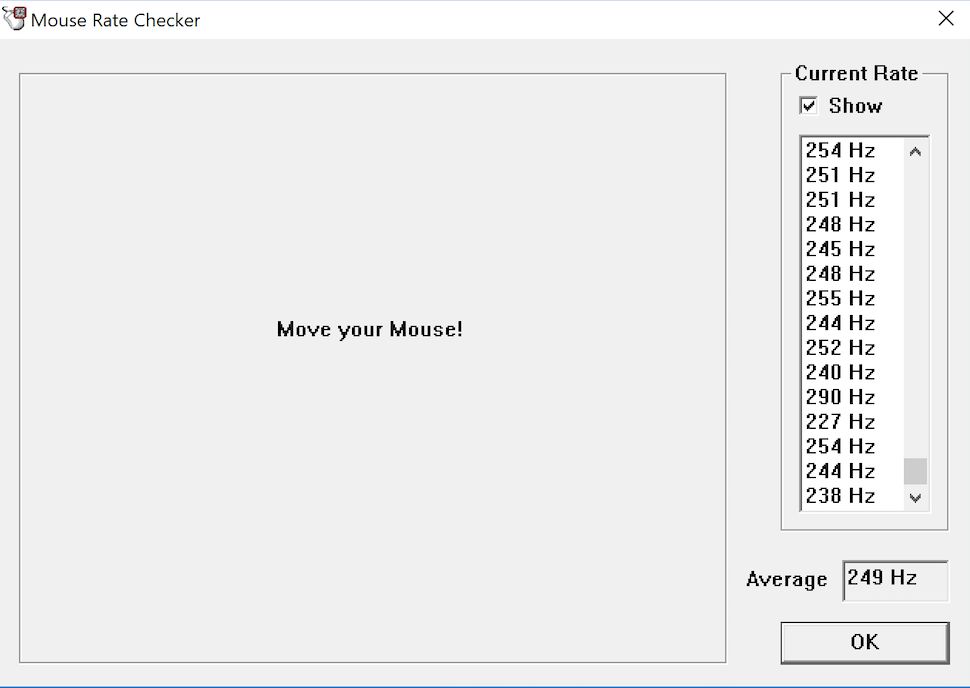 Mouse Rate Checker screen