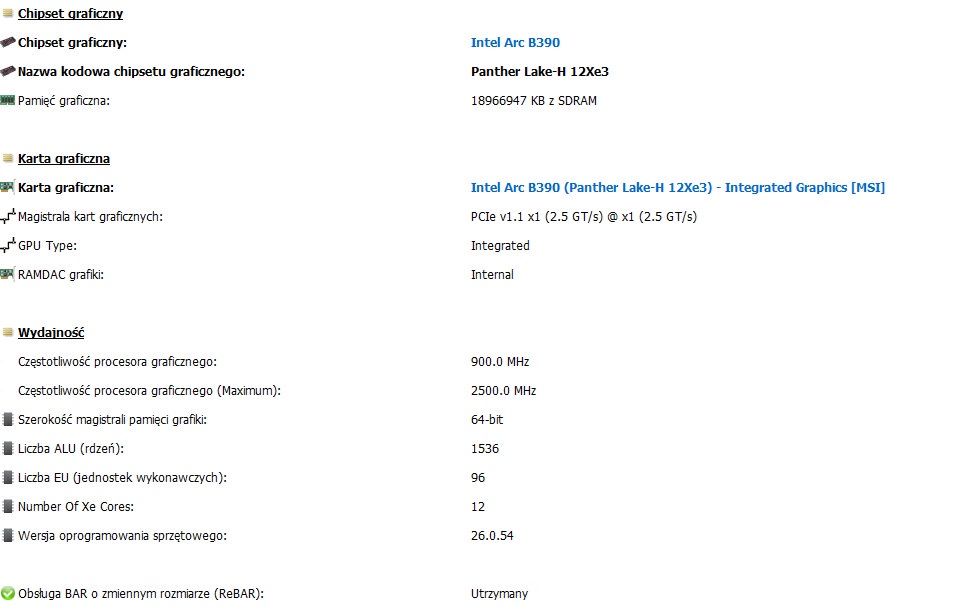 MSI Prestige 14 AI+ - specyfikacja iGPU Intel ARC B390