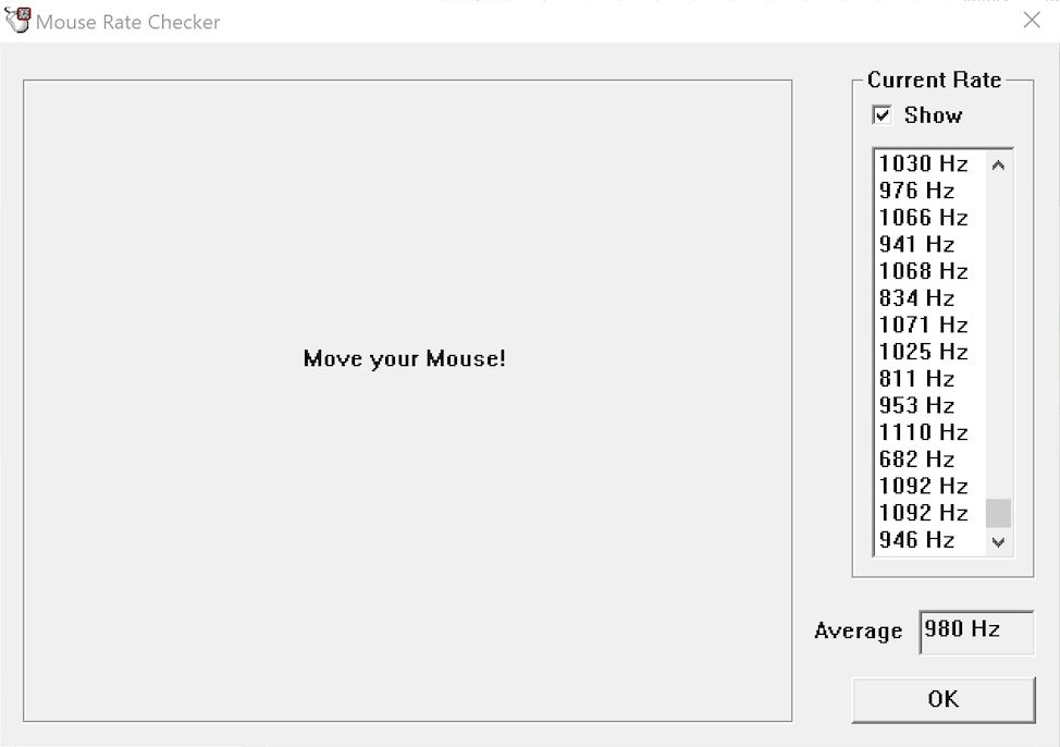 Mouse Rate Checker wyniki testów