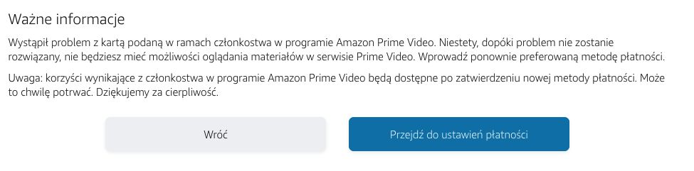 Amazon Prime Video - Twoje członkostwo Prime zostało zawieszone