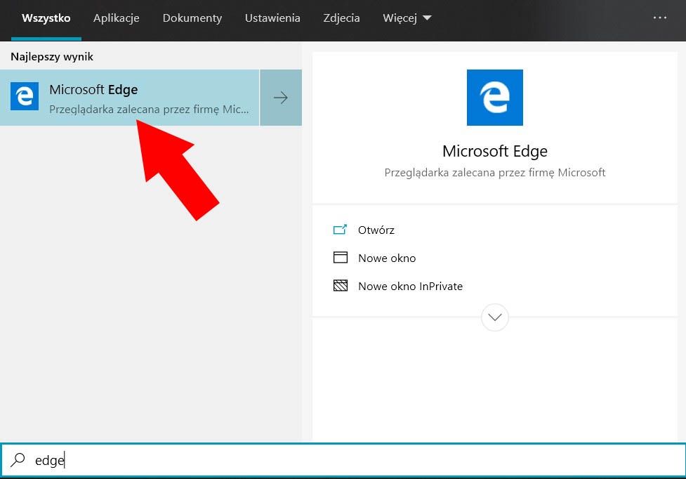 otwórz przeglądarkę Edge