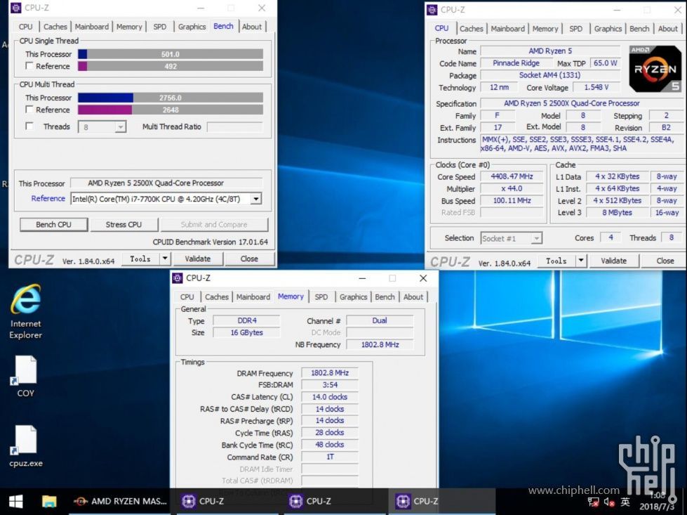AMD Ryzen 5 2500X - wydajność CPU-Z po podkręceniu