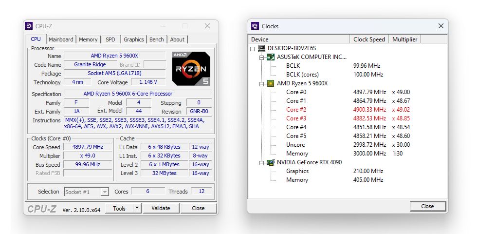 AMD Ryzen 5 9600X - taktowanie