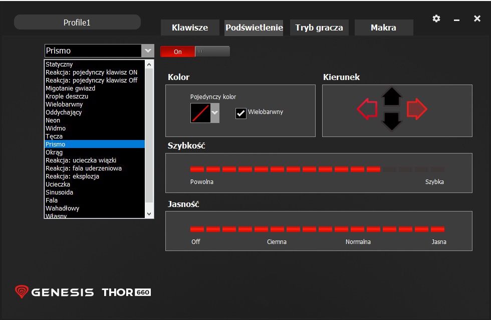 Genesis Thor 660 - ustawienia podświetlenia