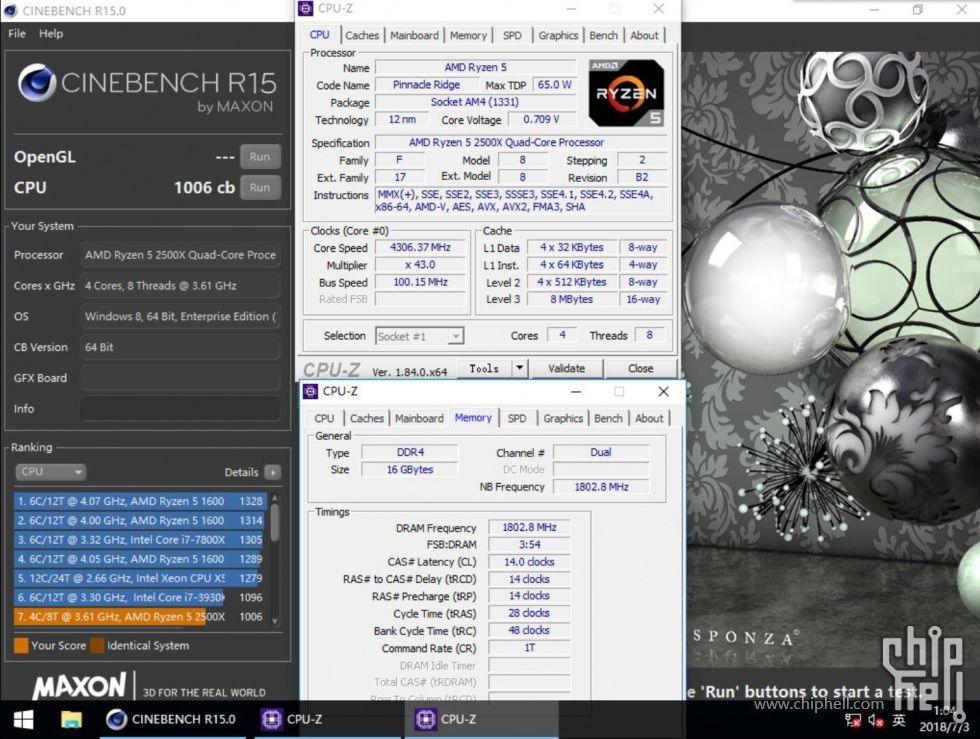 AMD Ryzen 5 2500X - wydajność Cinebench R15 po podkręceniu