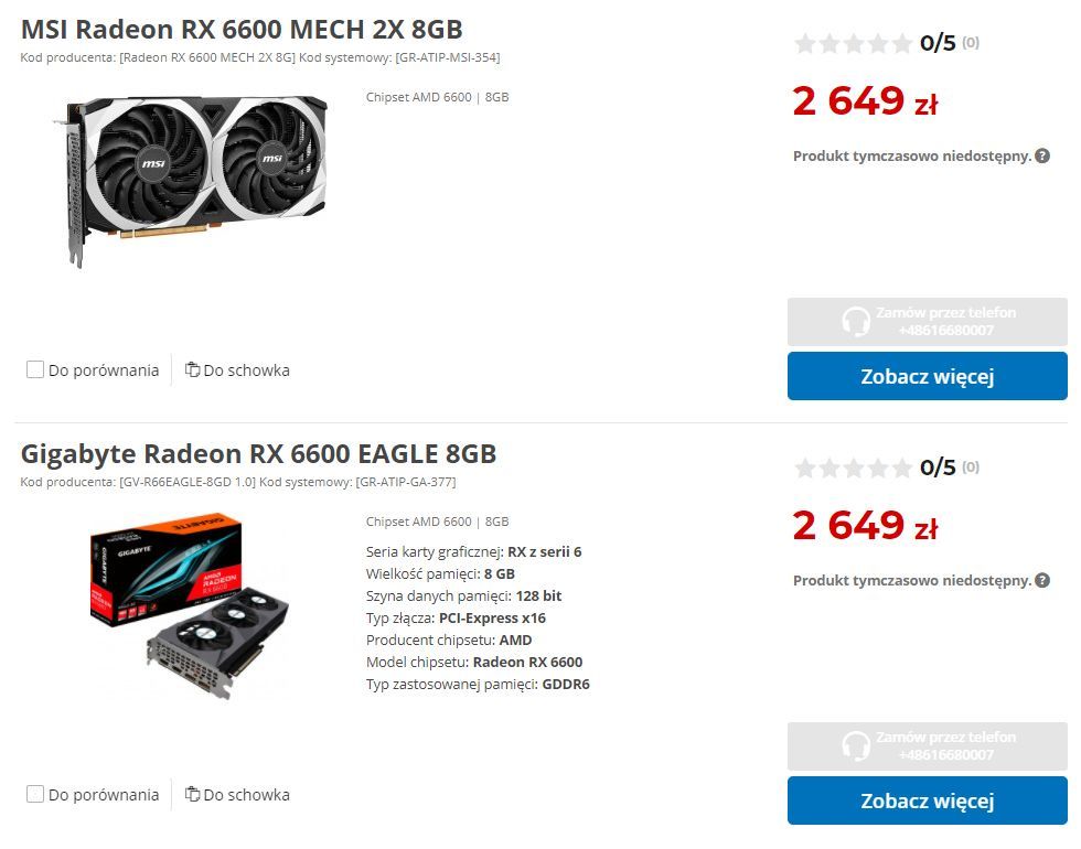Radeon RX 6600 - oferty sprzedaży