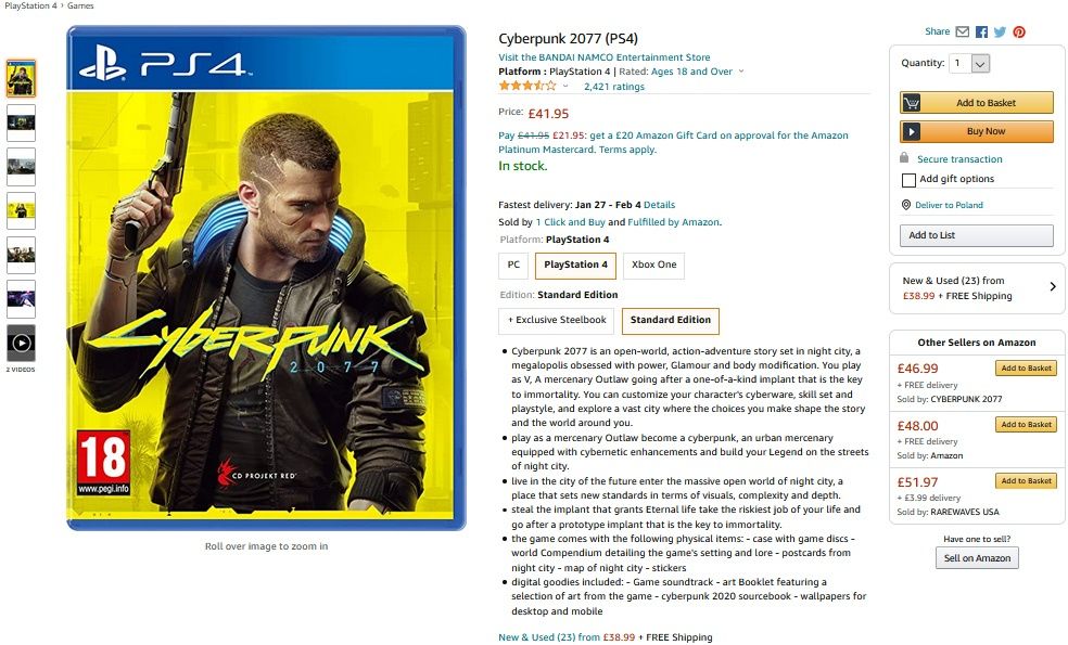 Cyberpunk 2077 cena UK