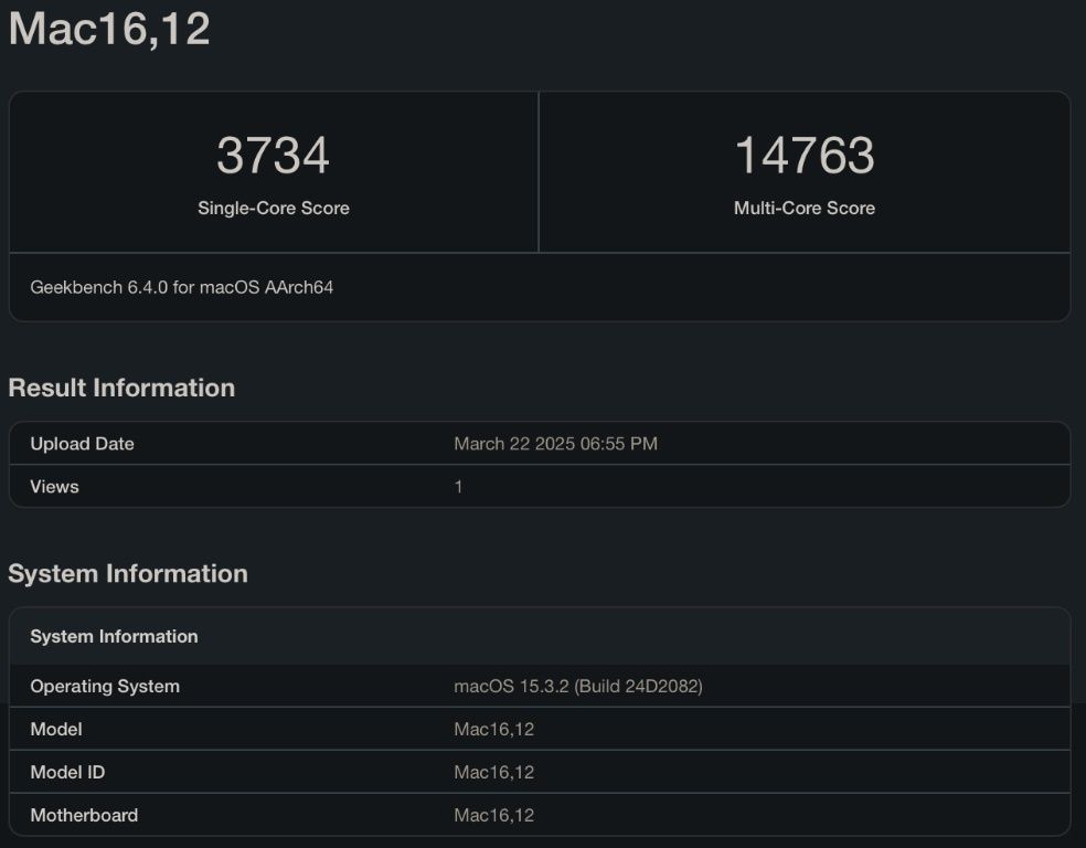 MacBook Air M4 - Geekbench 6 CPU