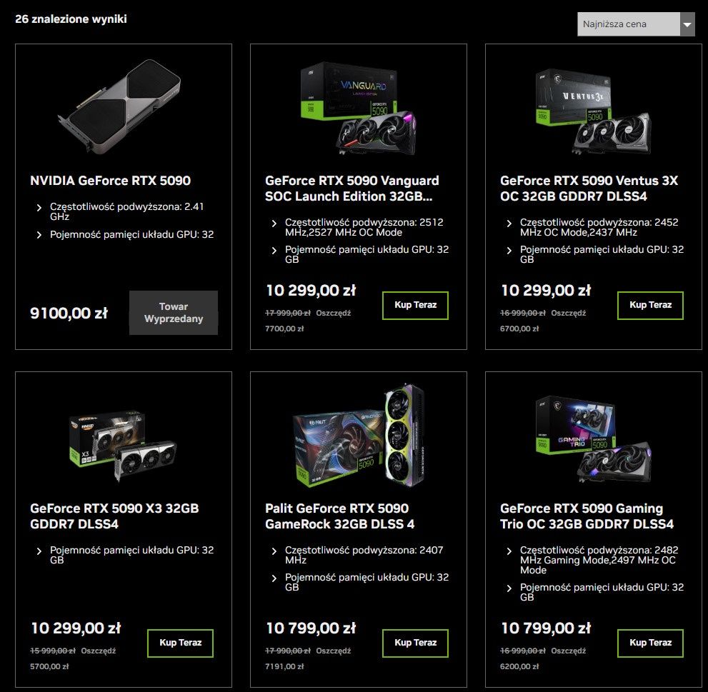 Sklep NVIDIA - ceny kart GeForce RTX 5090