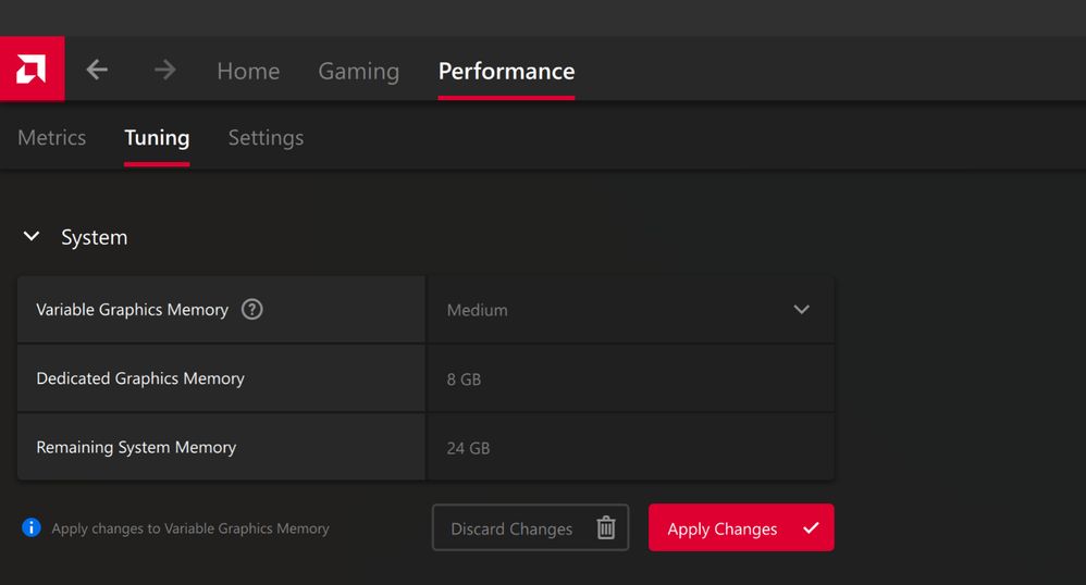 AMD Variable Graphics Memory - panel