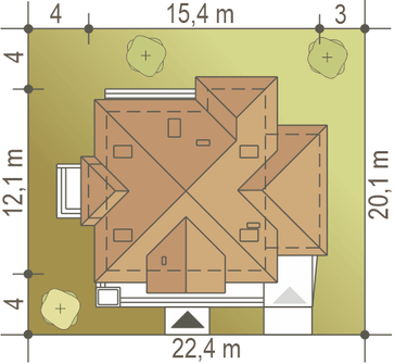 Projekt domu Żuraw z garażem 1-st. [A] (WRF1158) - rzut działki