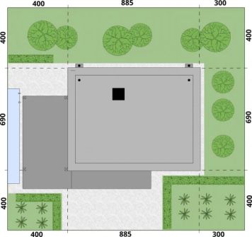 Projekt domu Lens 2 C szkielet drewniany dom mieszkalny, całoroczny (SLN2887) - rzut działki