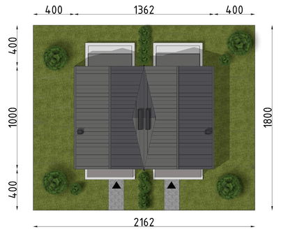 Projekt domu D425A - Zabudowa bliźniacza (WAI1552) - rzut działki