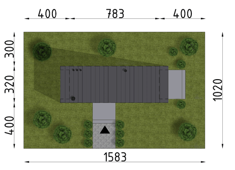 Projekt domu letniskowego D435 - wersja drewniana (WAI1561) - rzut działki