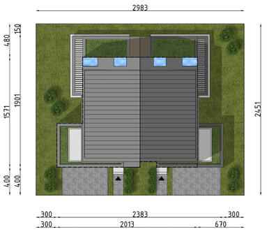 Projekt domu D449 - Zabudowa bliźniacza (WAI1562) - rzut działki
