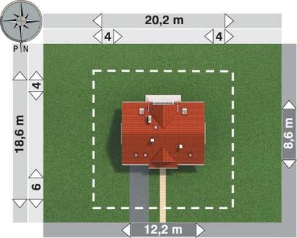 Projekt domu Gozdawa Pik - murowana – beton komórkowy (KRD1672) - rzut działki