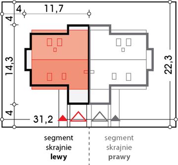 Projekt domu Vivien bliźniak segment wersja B z wykuszem paliwo stałe (WRD2659) - rzut działki