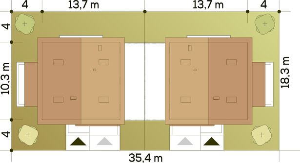 Projekt domu Nowinka z garażem i wiatą bliźniak [A1-BL1] (WRF1679) - rzut działki