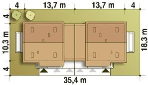 Projekt domu Nowinka IV z garażem i wiatą bliźniak [A1-BL1] (WRF1697) - rzut działki