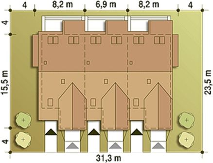 Projekt domu Bazyli szeregówka SZ (WRF1339) - rzut działki