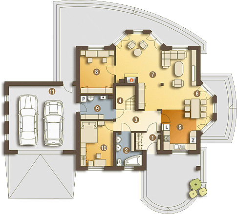 Parter projektu Dzierlatka III z garażem 2-st. [A]