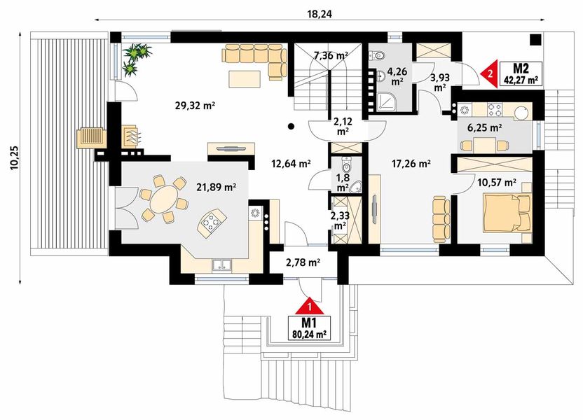 Projekt domu Amber 3 - rzut parteru, dom liczy 5 pokoje, 3 łazienki i wc