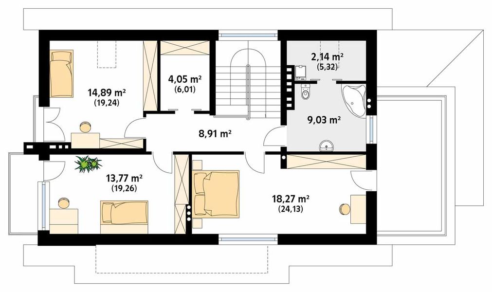 Projekt domu Amber 3 - rzut poddasza, dom liczy 5 pokoje, 3 łazienki i wc