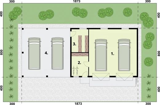 Parter projektu G209 garaż dwustanowiskowy z wiatą garażową