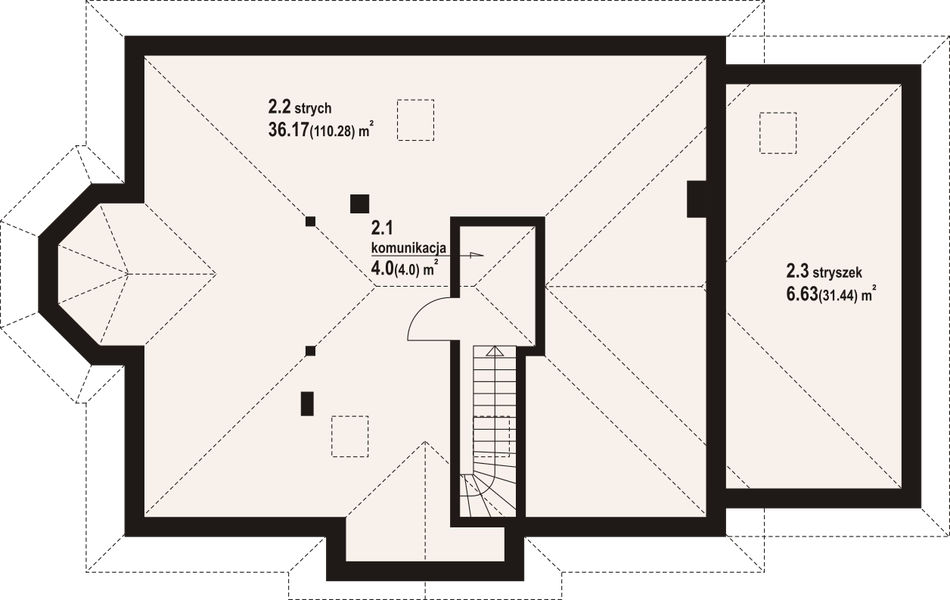 Poddasze projektu Zadębie średnie z garażem
