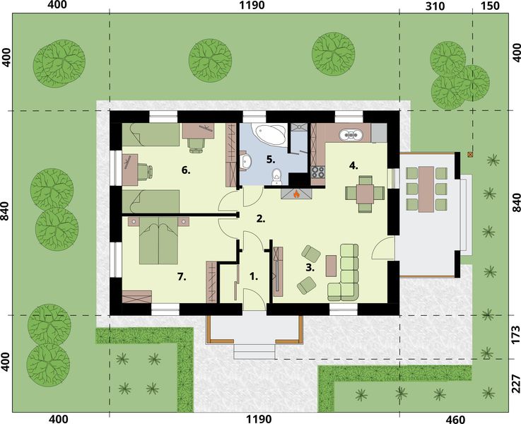 Projekt domu El Pinar 2 - rzut parteru, dom liczy 2 pokoje, 1 łazienki i wc