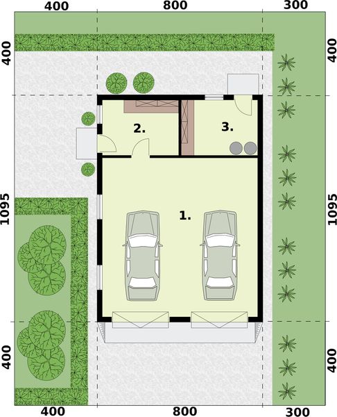Parter projektu G200 garaż dwustanowiskowy z pomieszczeniem gospodarczym