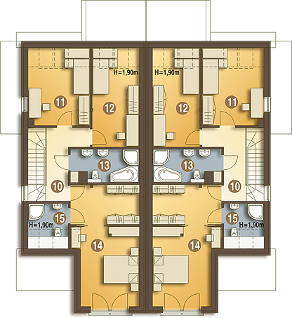 Poddasze projektu Bazyli z garażem 1-st. bliźniak [A-BL1]