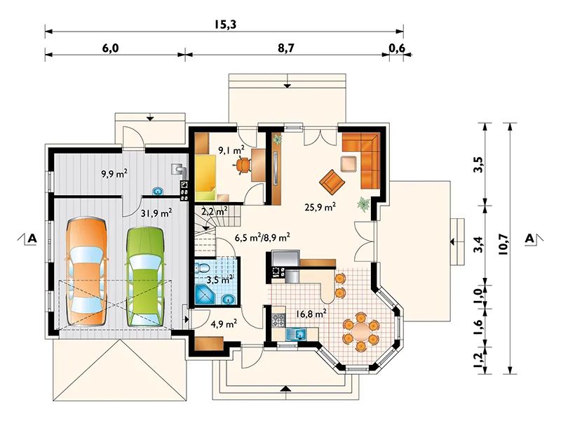 Projekt domu Majka Tytan G2 (1142) - rzut parteru, dom liczy 5 pokoje, 3 łazienki i wc