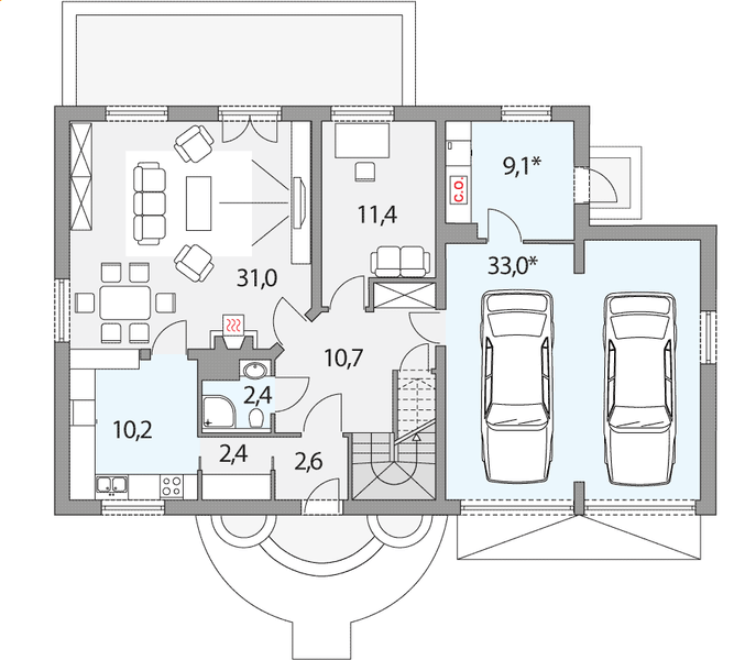 Parter projektu Tymek B 2-garaże