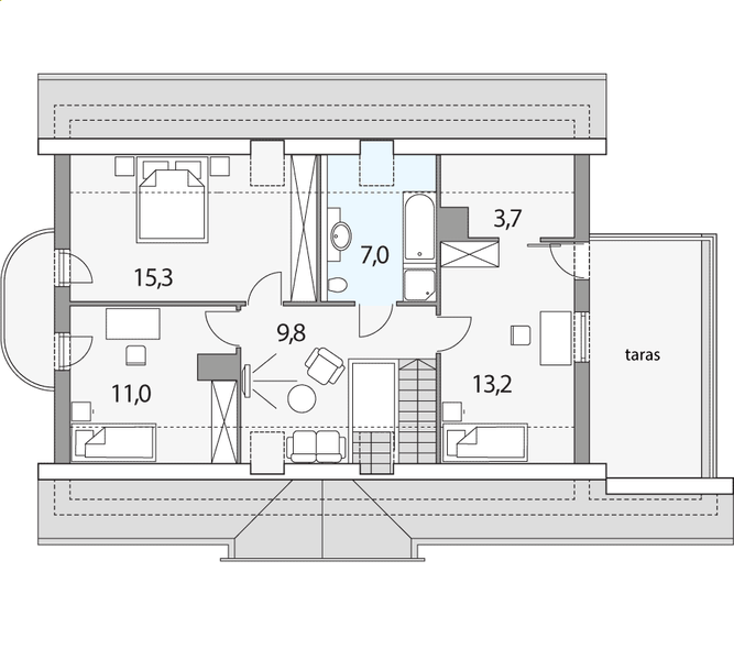 Poddasze projektu Tymek B 2-garaże