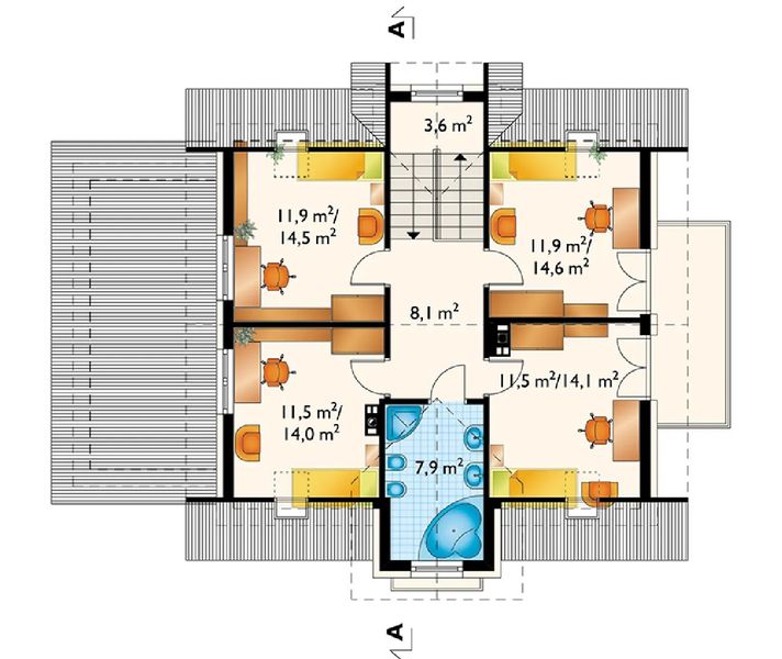 Projekt domu Kowalik Lux (1213) - rzut poddasza, dom liczy 5 pokoje, 2 łazienki i wc