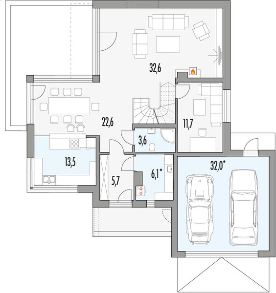 Parter projektu Aleksandra Modern B 2-garaże